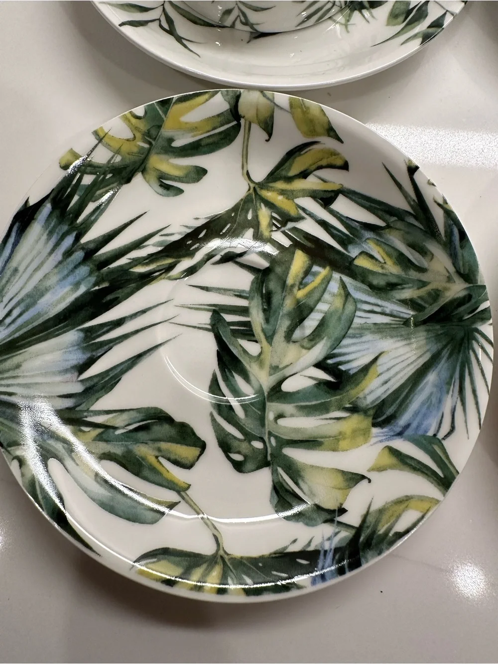 Tropical Leaf Porcelain Espresso Cup and Saucer Set of 4- Green
